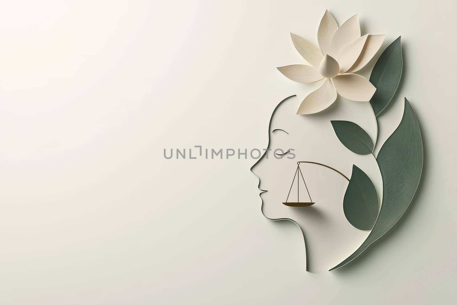 This artistic paper cut design beautifully showcases a serene face silhouette, elegantly adorned with a lotus flower