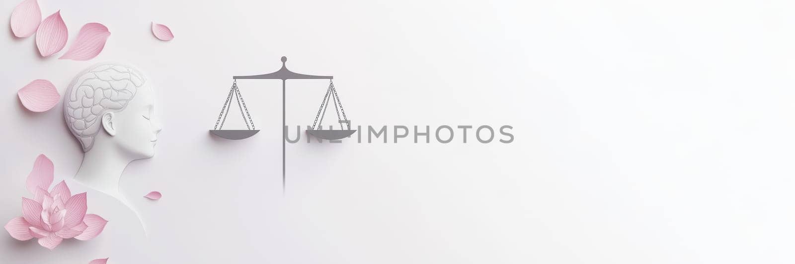 An artistic representation showcasing the concept of justice, featuring a balanced scale with floral design elements