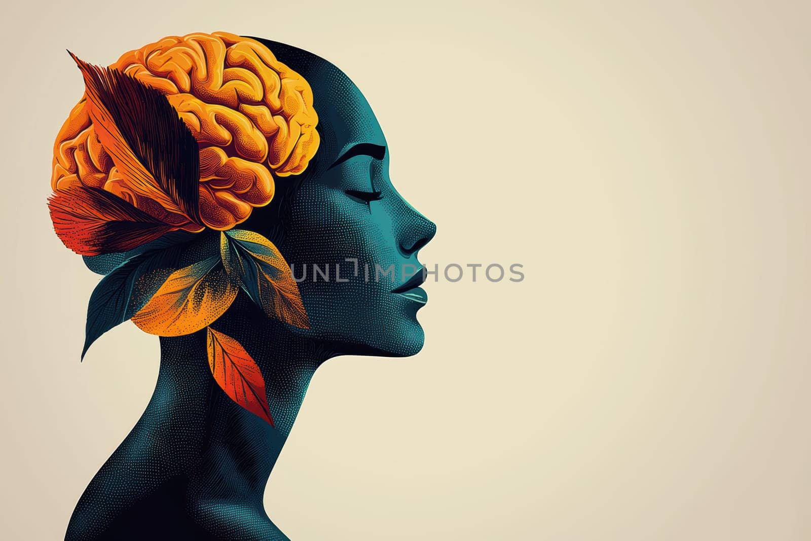 A uniquely creative blend of brain and flora that beautifully depicts the harmony between nature and intellect