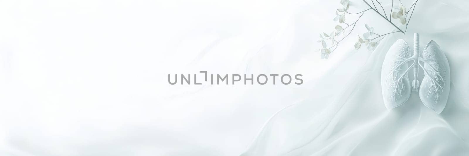 A detailed, intricate depiction of human lungs designed on luxurious white fabric, symbolizing health and purity