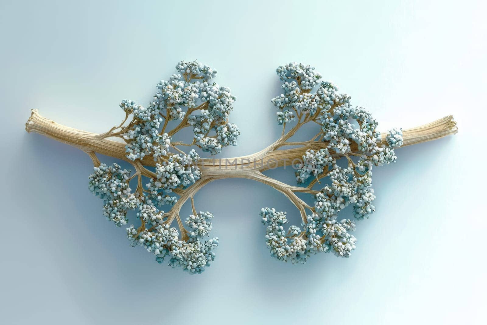 A stunning representation of a branch adorned with distinctive blue blooms, showcasing natural artistry.