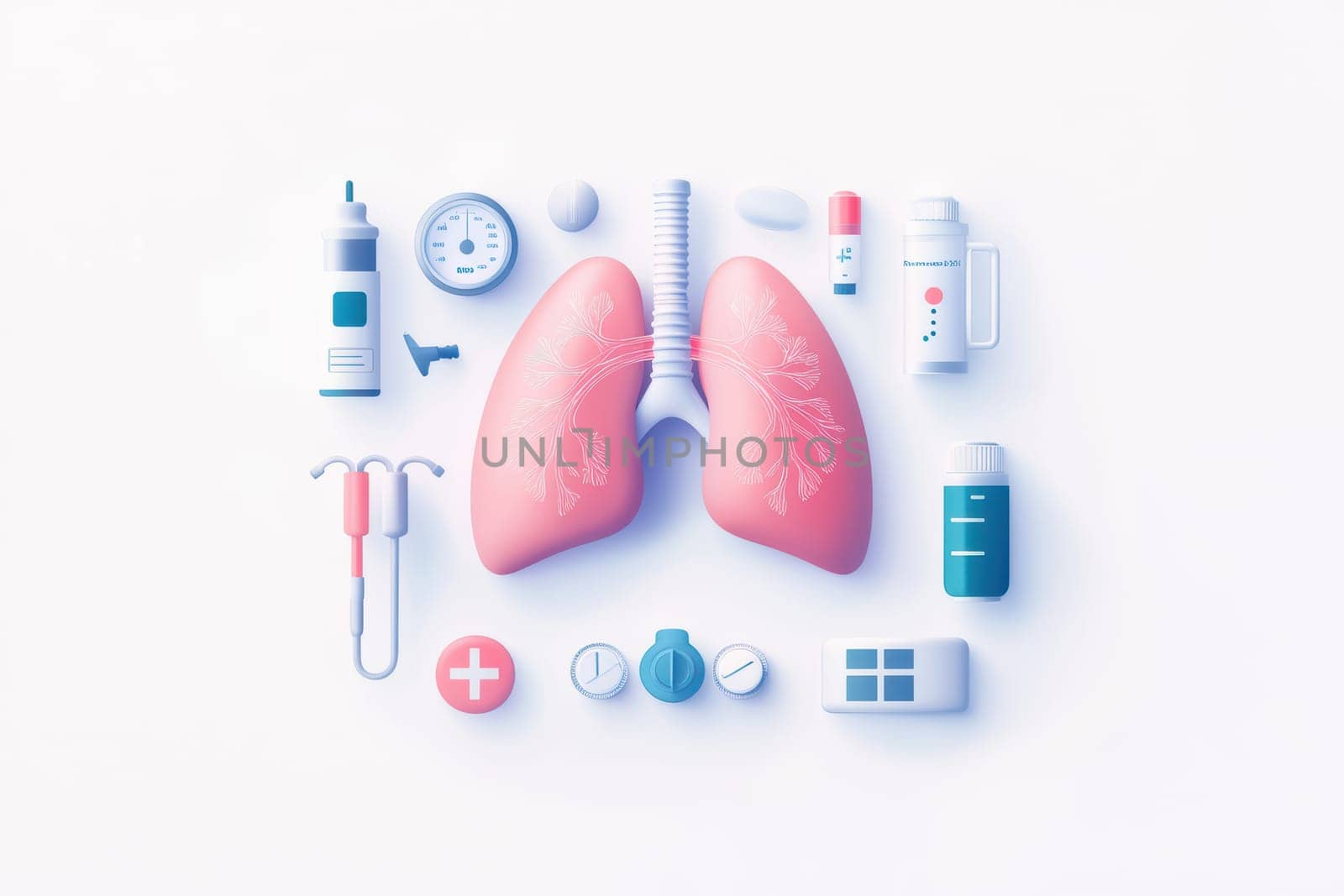 A visual representation illustrating the importance of lung health using various medical tools and symbols