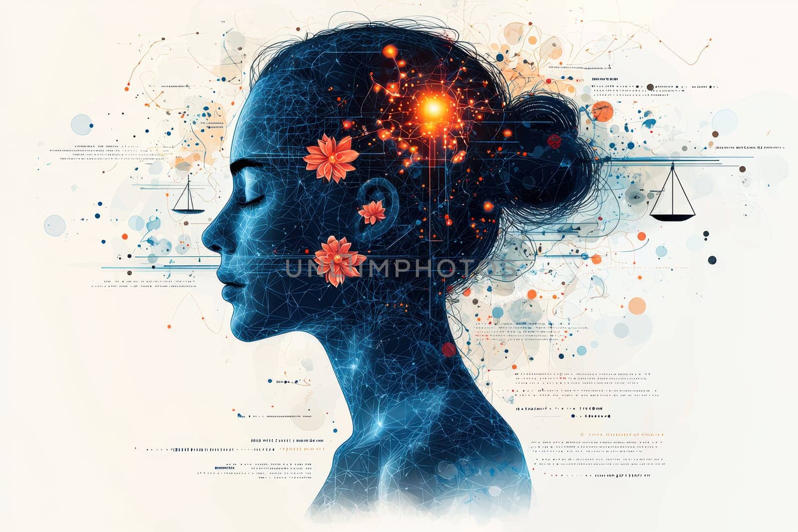 A vibrant silhouette filled with stars, flowers, and cosmic elements, symbolizing creativity and imagination