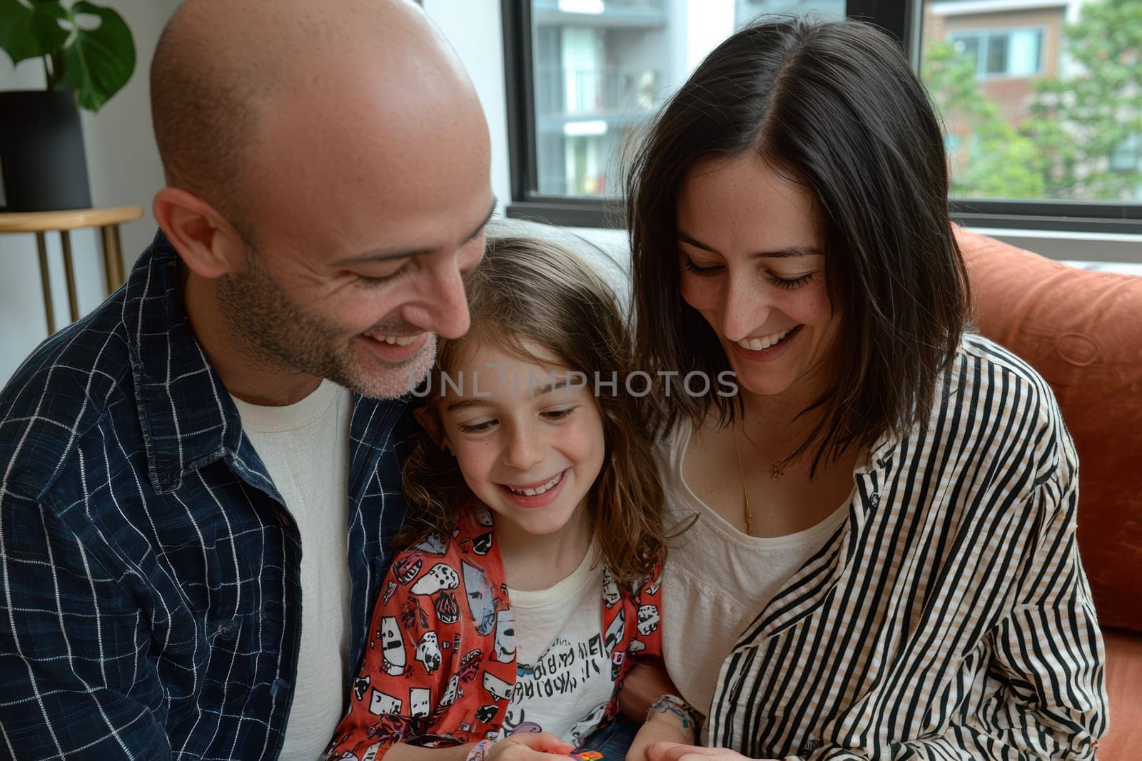 A cheerful family joyfully enjoying loving quality time at their home, beautifully showcasing love and togetherness