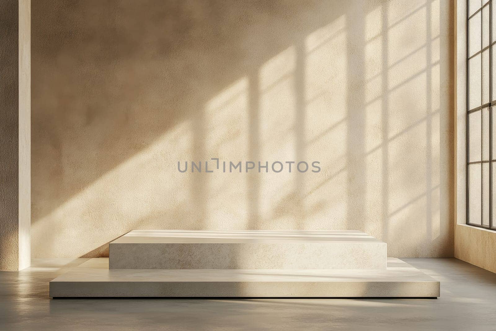 A room with a white wall and a window. The window is letting in sunlight, creating a warm and inviting atmosphere