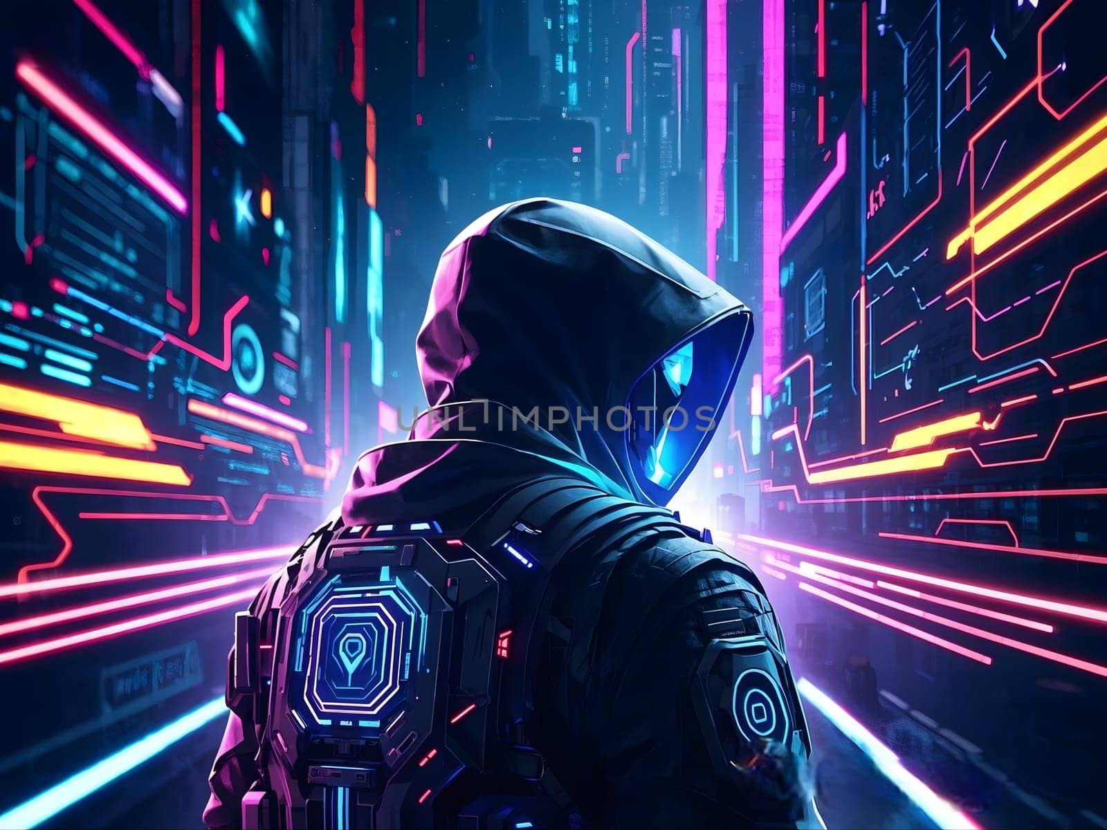 Futuristic visualization of secure technology infrastructure featuring illuminated data servers and a glowing security lock symbol in a modern data center. Cyber Security Background