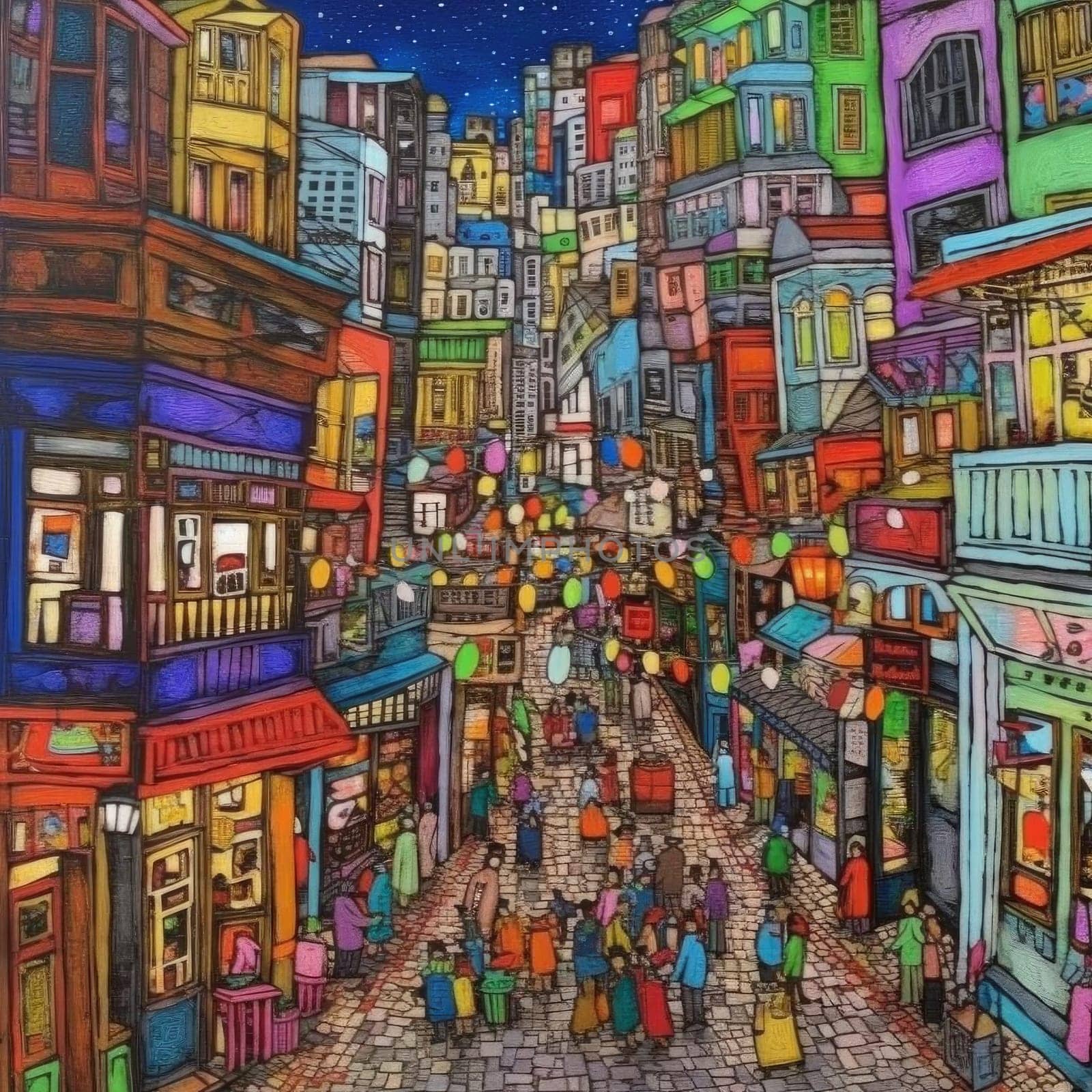 Colorful sketch of a street