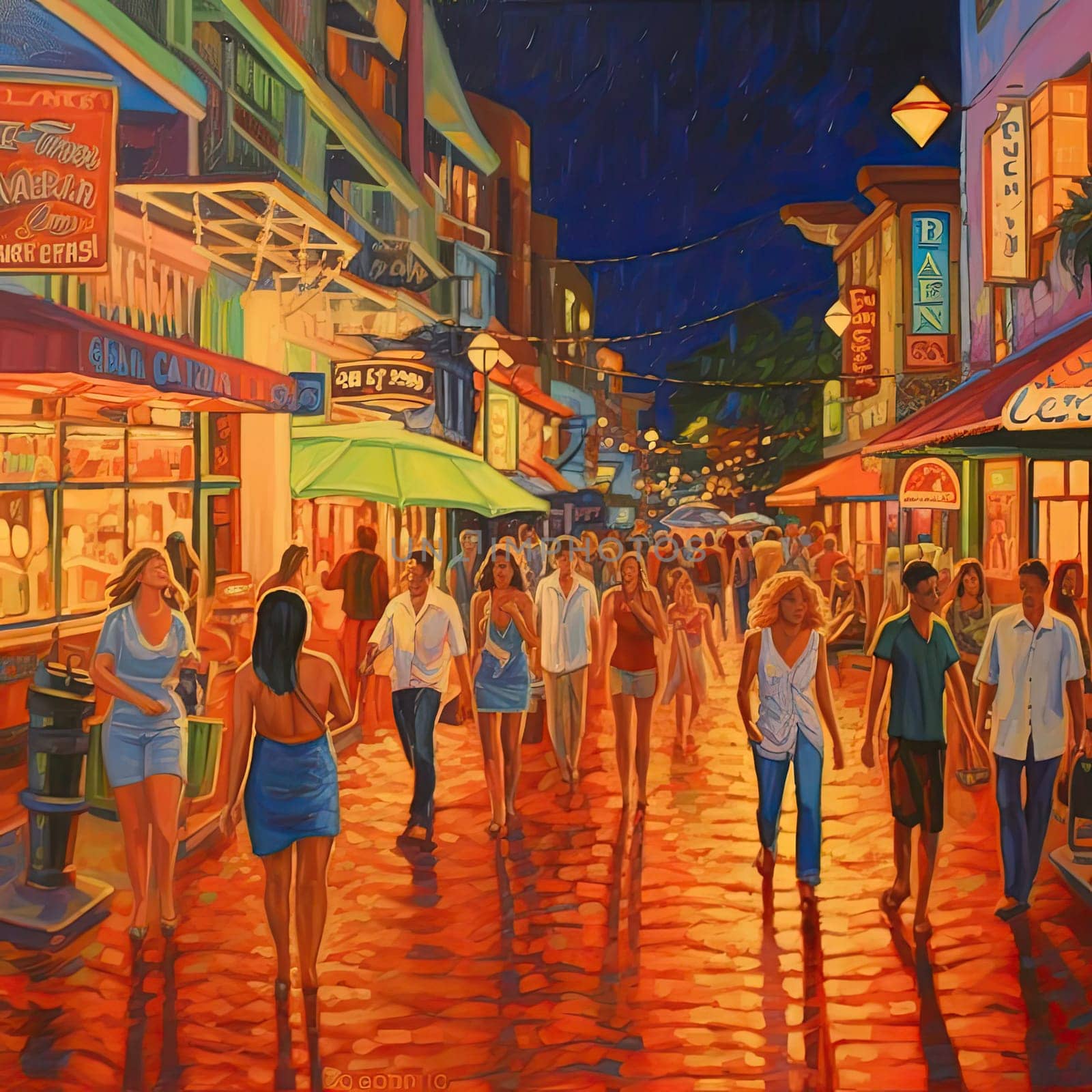 Digital painting of people walking on the street
