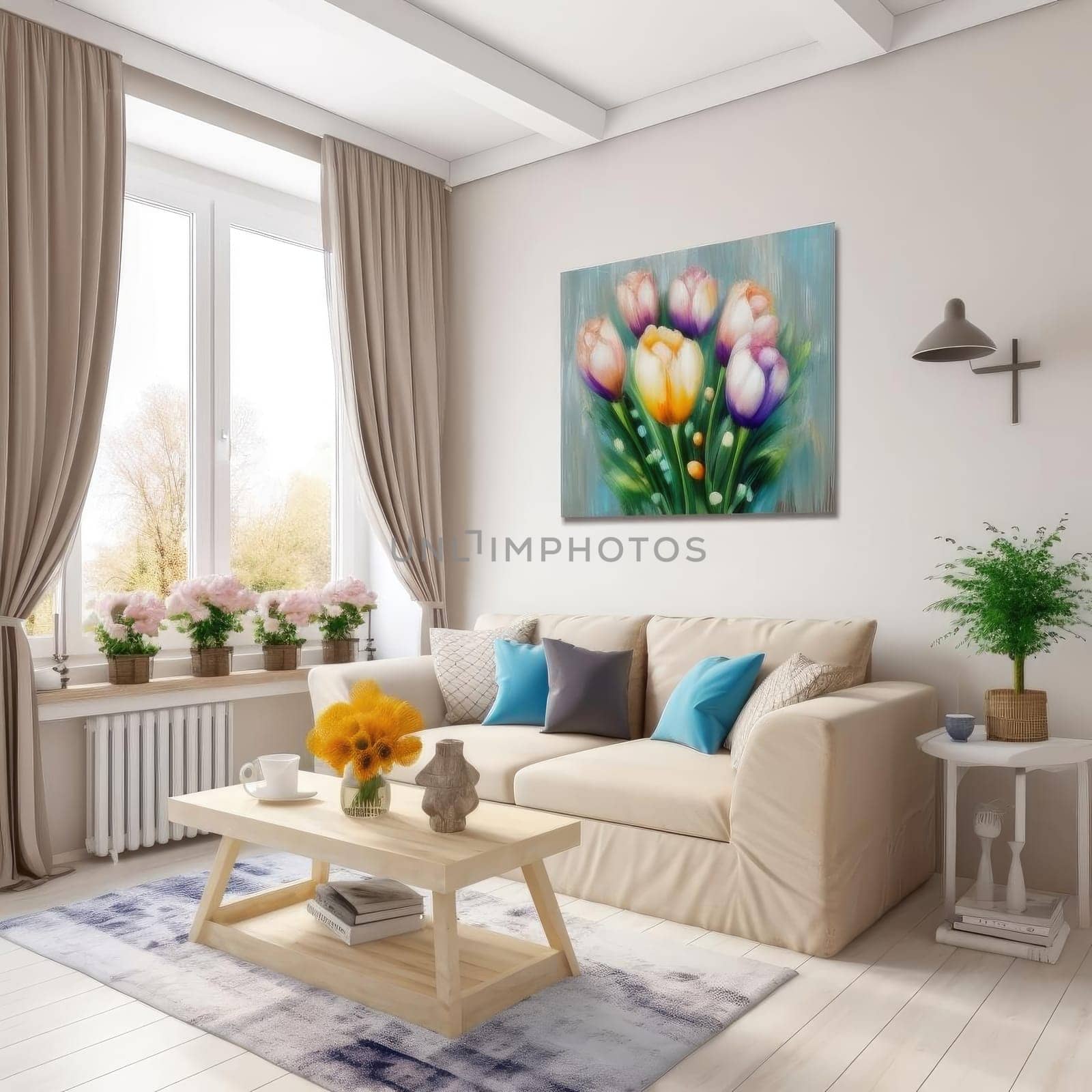 Modern interior design - 3D illustration - interior of the living room