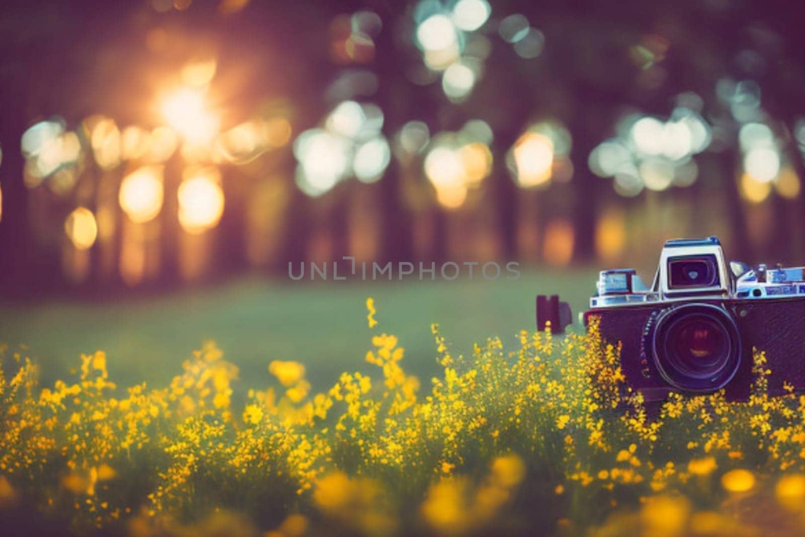 Nature yellow flowers field forest photo camera generated ai alt. High quality photo