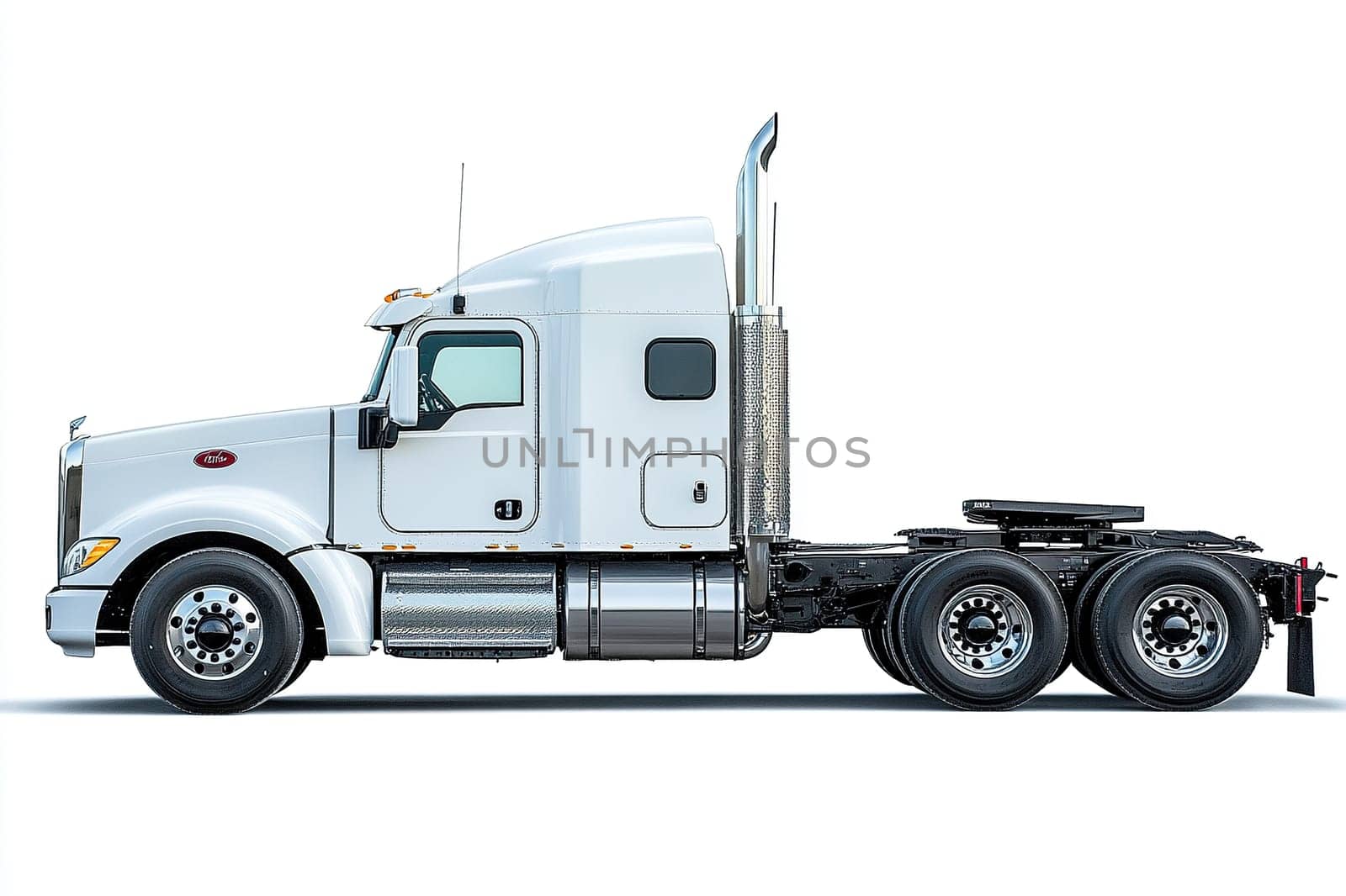 Huge white truck without a body on a white background. Concept of automobile transportation.