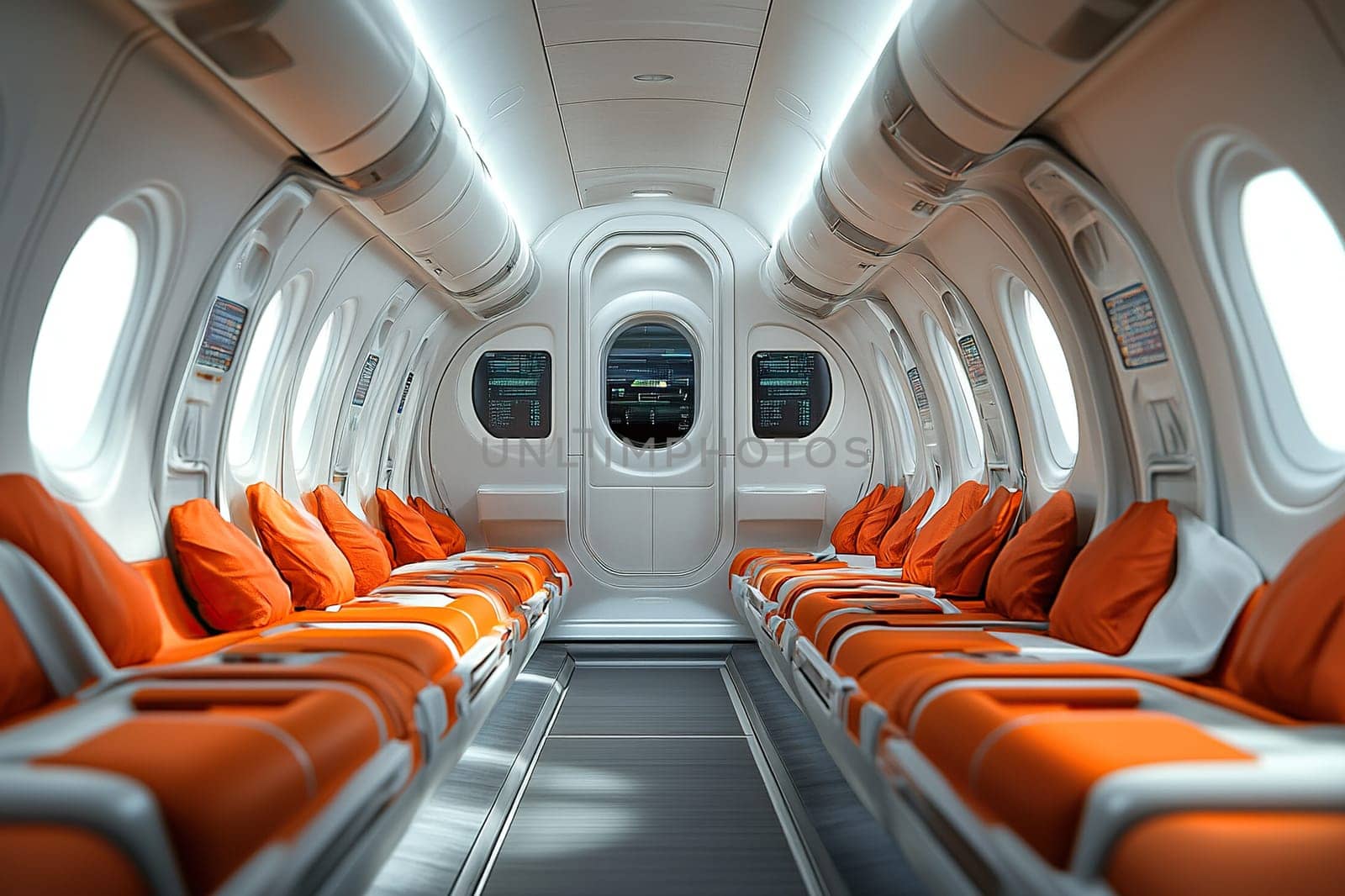 Interior of a cabin for rest on a spaceship. Concept of space industry.