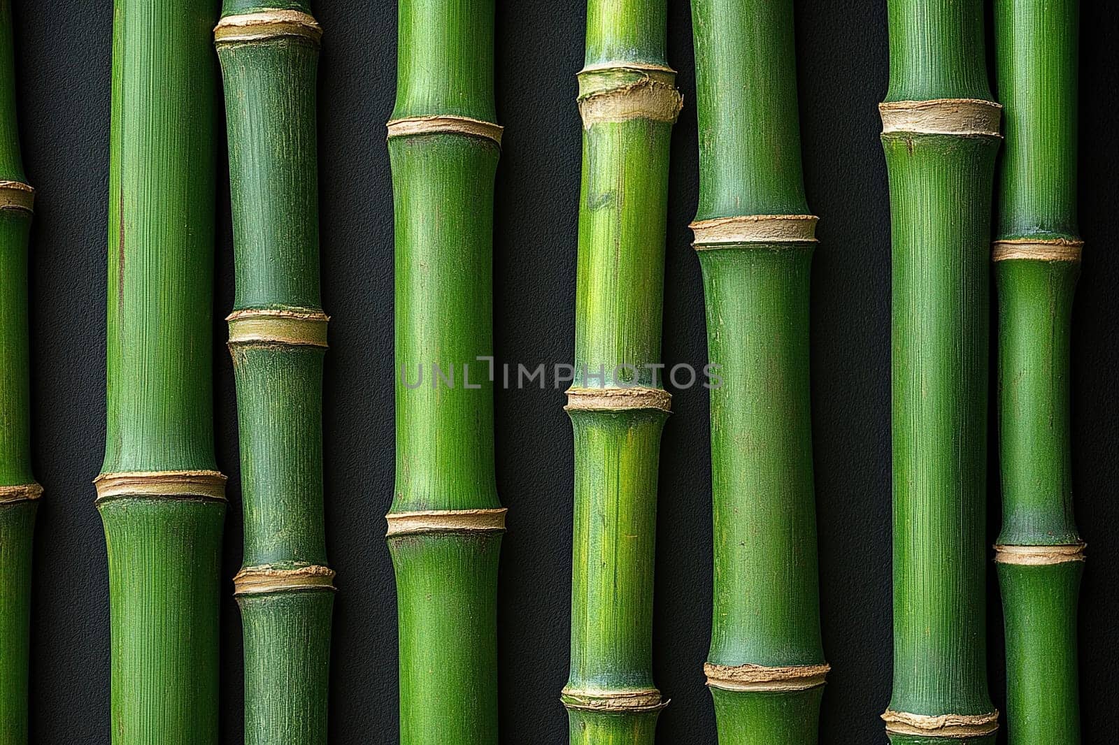 Green stems of bamboo tree on black background.