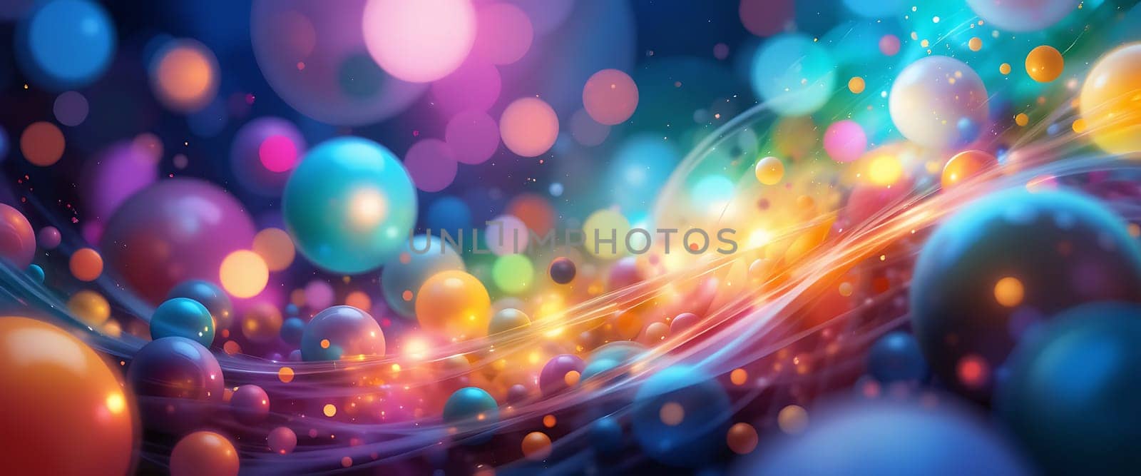 Floating in a cosmic dance, vibrant orbs glimmer like stardust. Luminous trails weave tales of wonder, enveloping the soul in an ethereal embrace of joy and mystery.