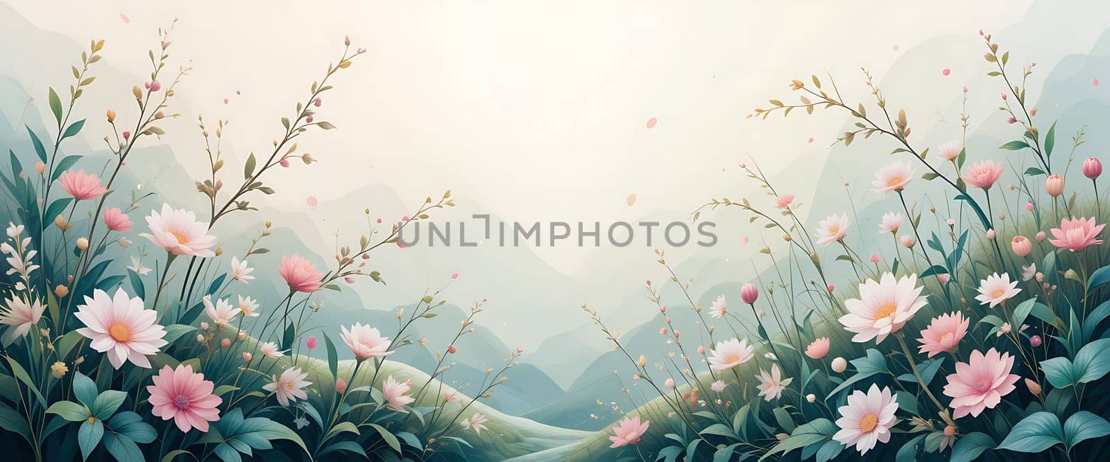 Delicate petals whisper secrets in a misty valley, where tranquility blooms amidst soft hues, and serenity dances softly with the breeze.