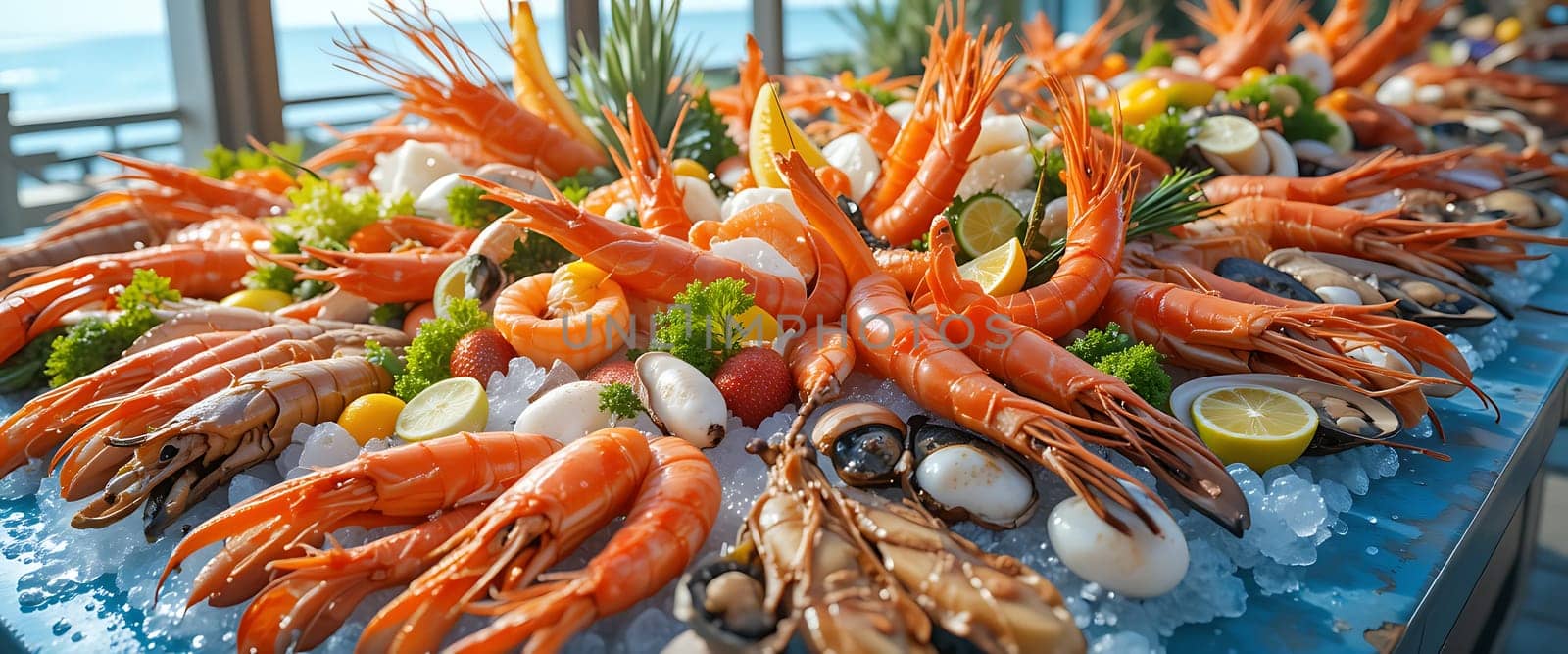 Pristine shrimp and oysters, iced jewels glistening under the sun, evoke coastal tranquility. Savor the crisp, salty air; taste the sea's essence. Revel in oceanic bliss.