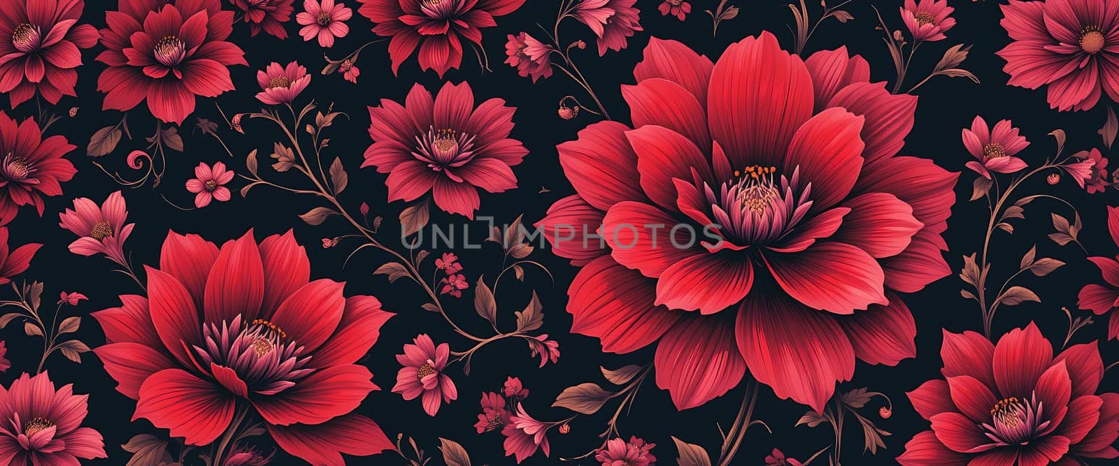 Rippling waves of crimson blossoms unfurl against a midnight canvas, whispering secrets of passion and mystery. The velvety petals seem to breathe, their elegance a dance of shadows and light. A haunting beauty, both alluring and untouchable, beckons you into its depths. The air is thick with the scent of night-blooming flowers, a perfume that lingers like a forgotten dream. Each bloom, a silent testament to love's eternal enigma, draws you into a realm where time stands still, and emotions run deep.