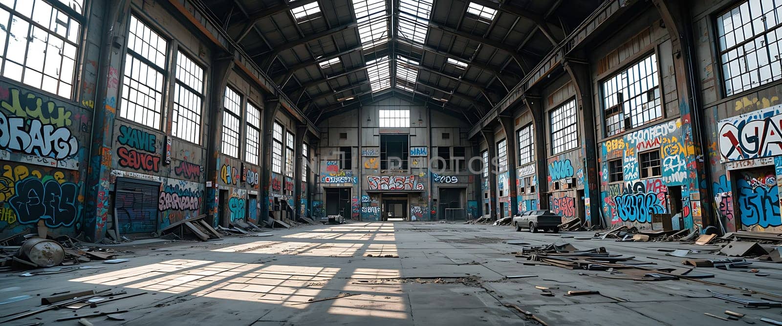 Abandoned echoes whisper through the graffiti-kissed walls, sunlight filtering through broken glass like faded dreams. Shadows dance where laughter once rang, leaving a haunting silence and the ghost of forgotten stories.