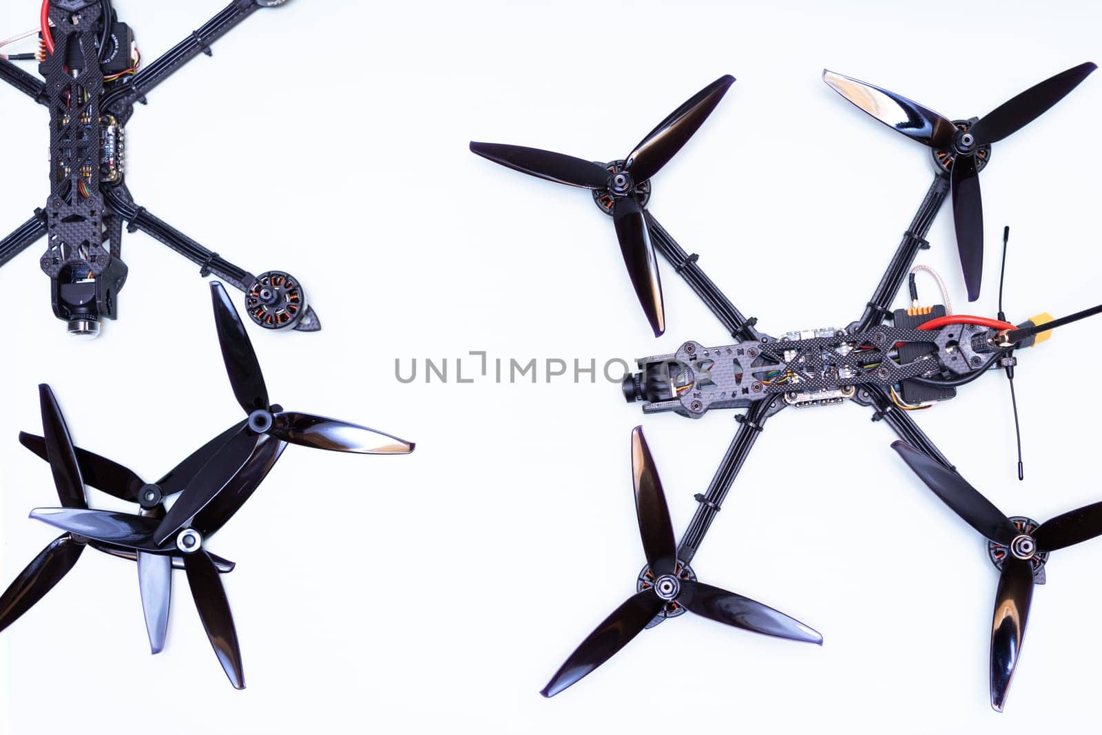 FPV drone in production on white background