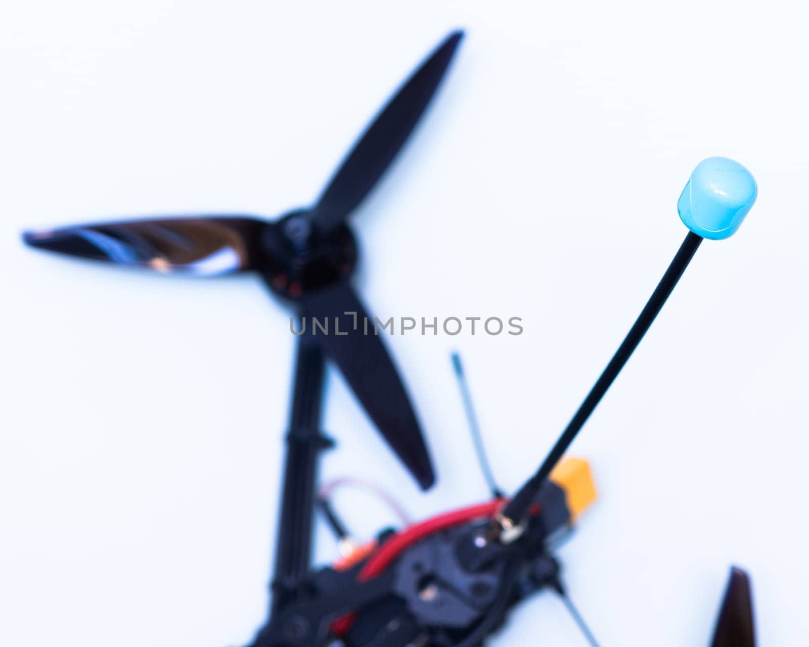 FPV drone in production on white background