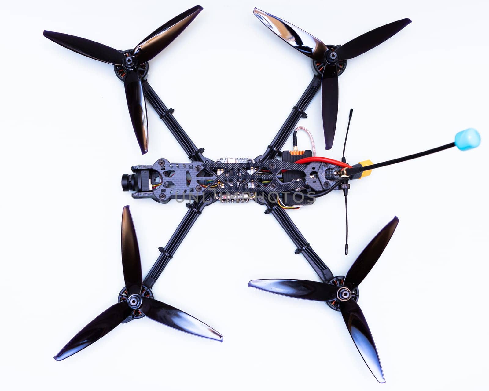 FPV drone in production on white background