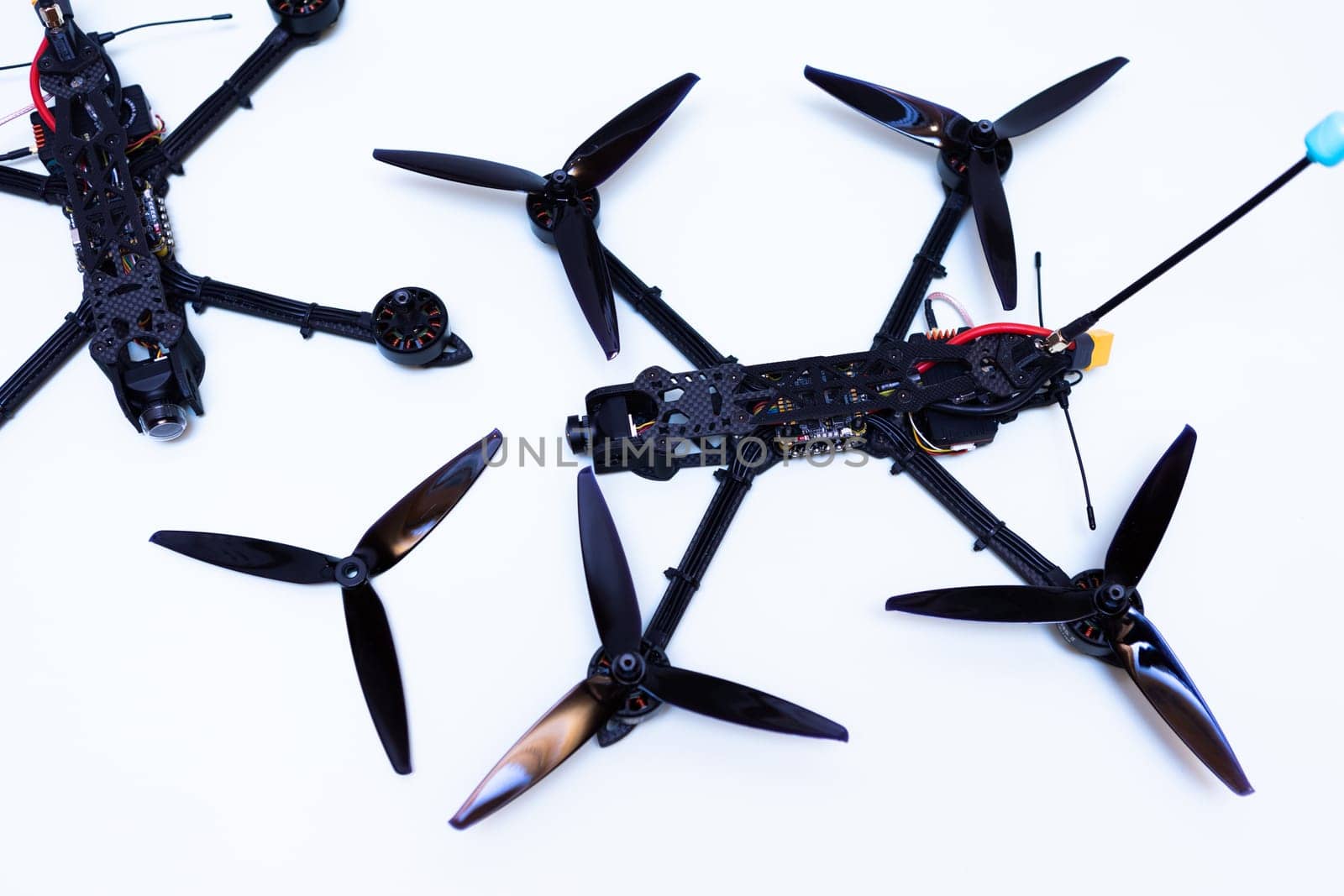 FPV drone in production on white background