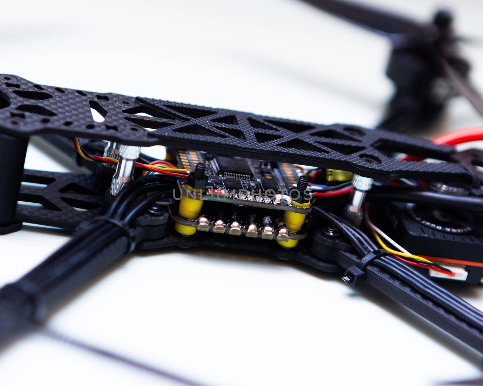 FPV drone in production on white background