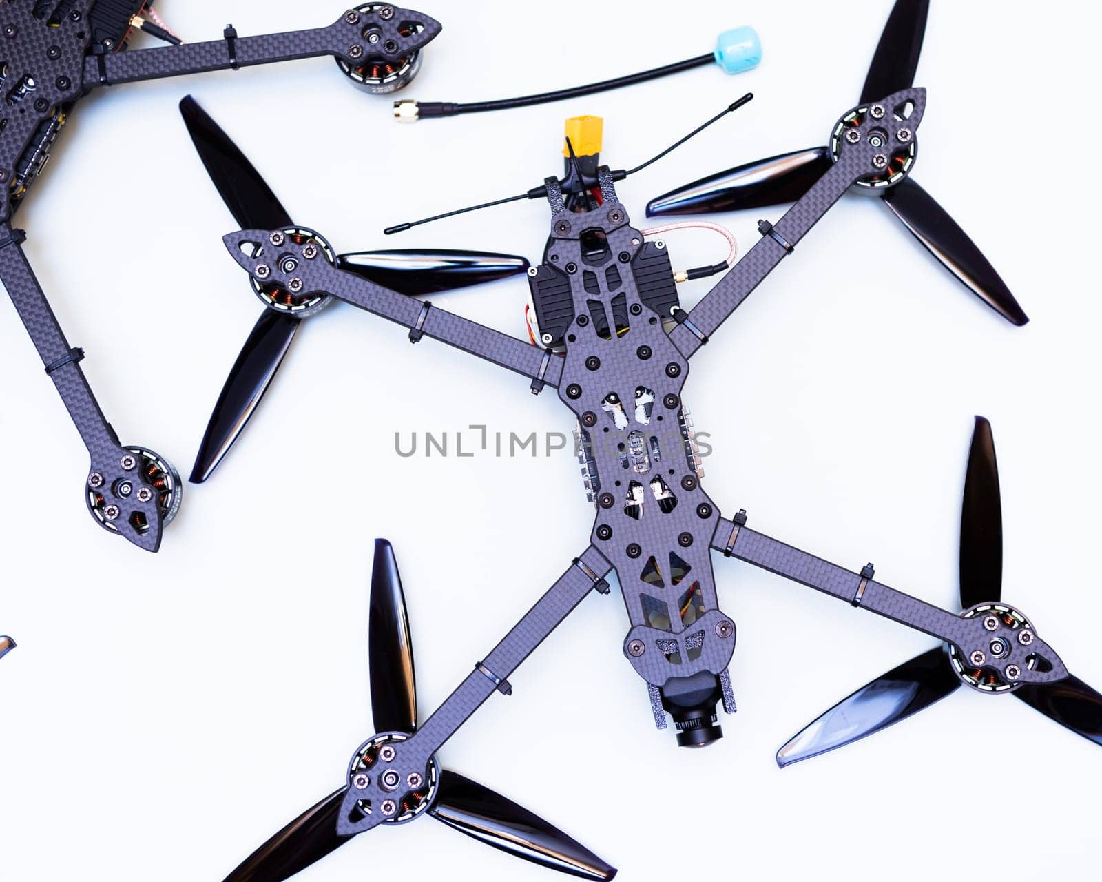 FPV drone in production on white background