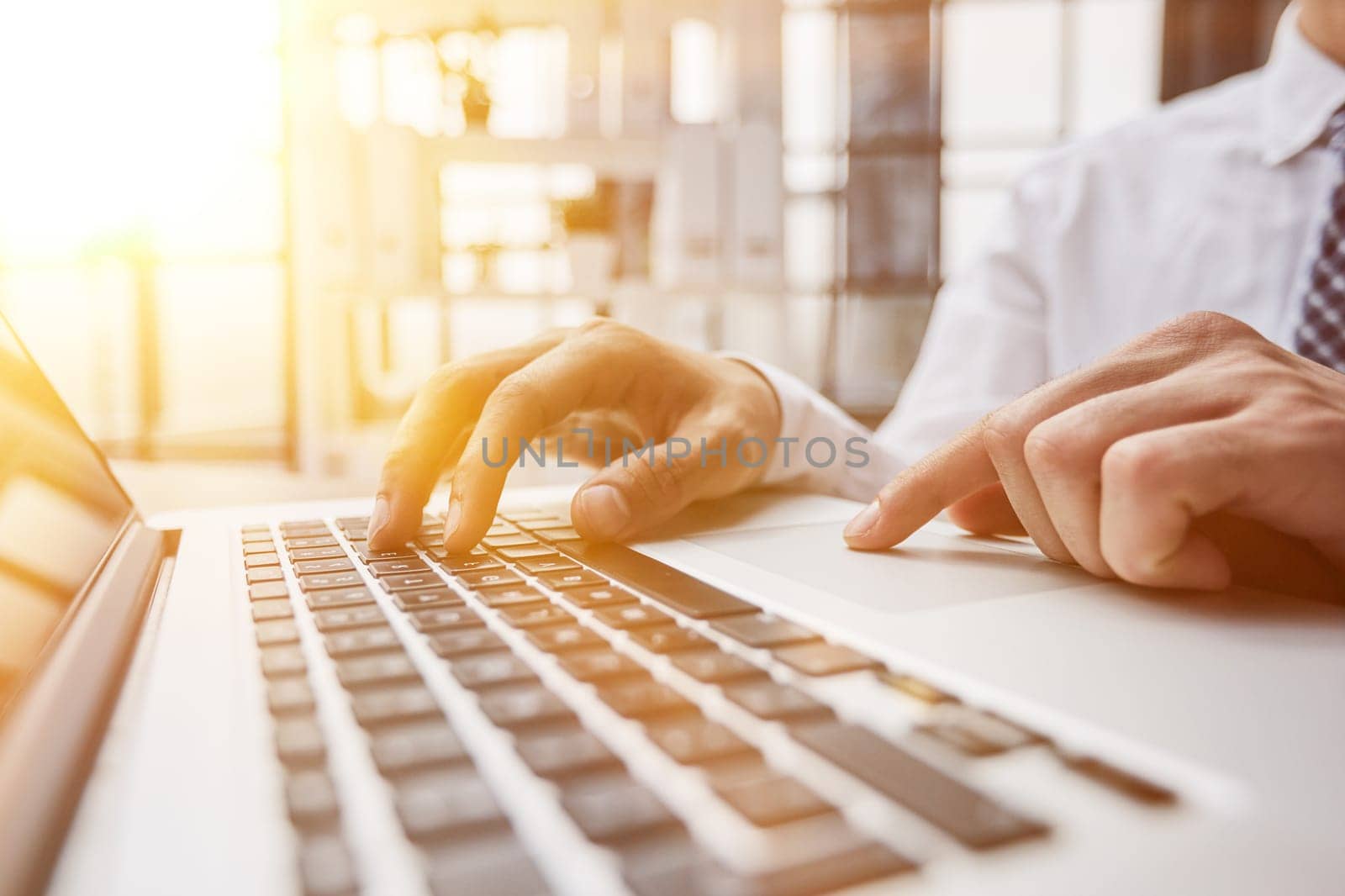close-up. business man works on a laptop.