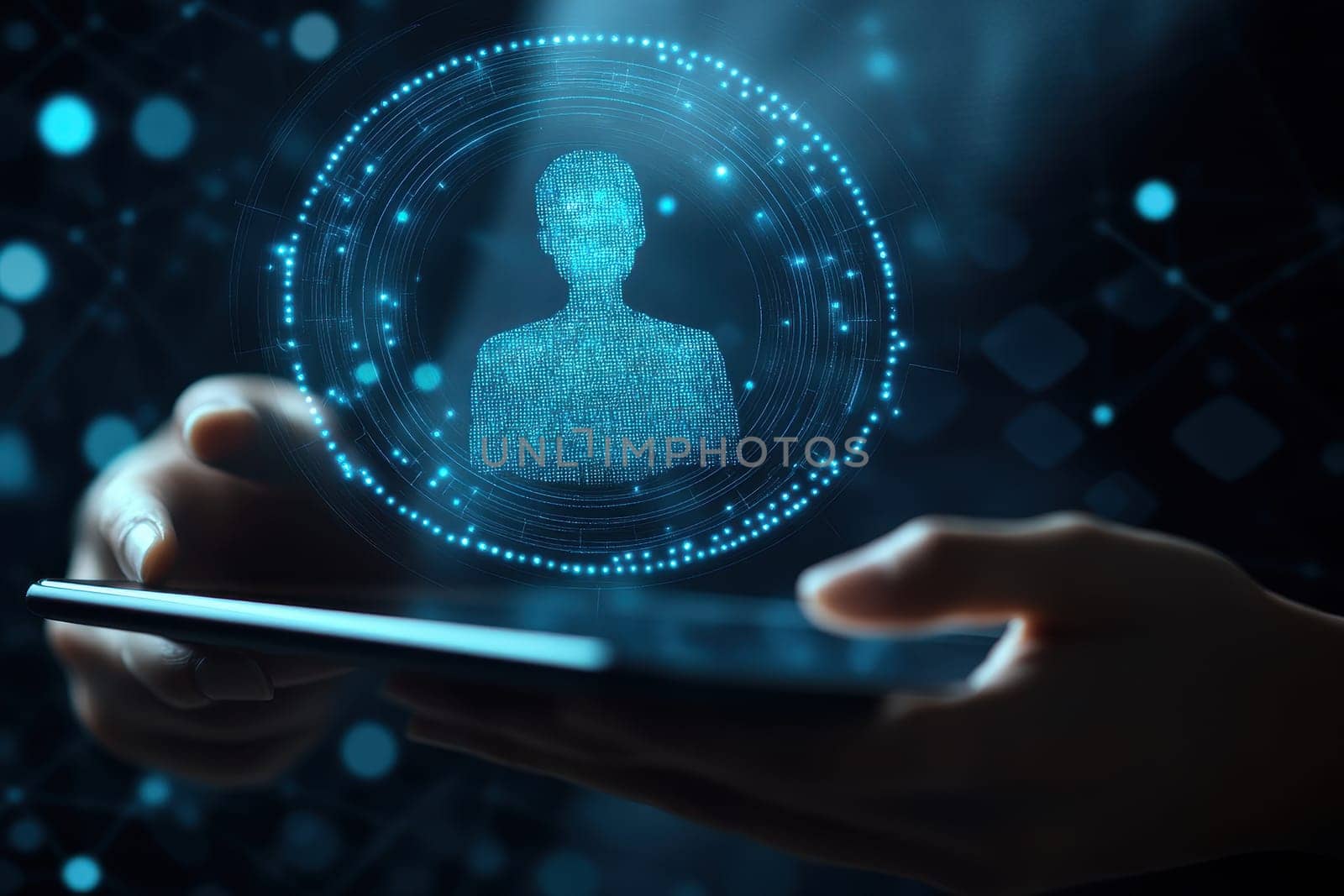 A recruiter holds a tablet displaying a digital profile, showcasing modern recruitment methods through technology and virtual interaction. Ideal for business and networking contexts.