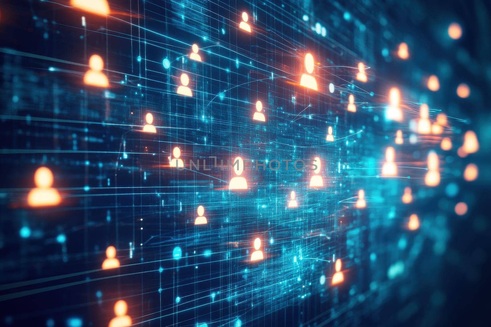 A visually striking representation of a futuristic AI-powered recruitment interface. This digital display showcases user connections and networking in a modern technology landscape.