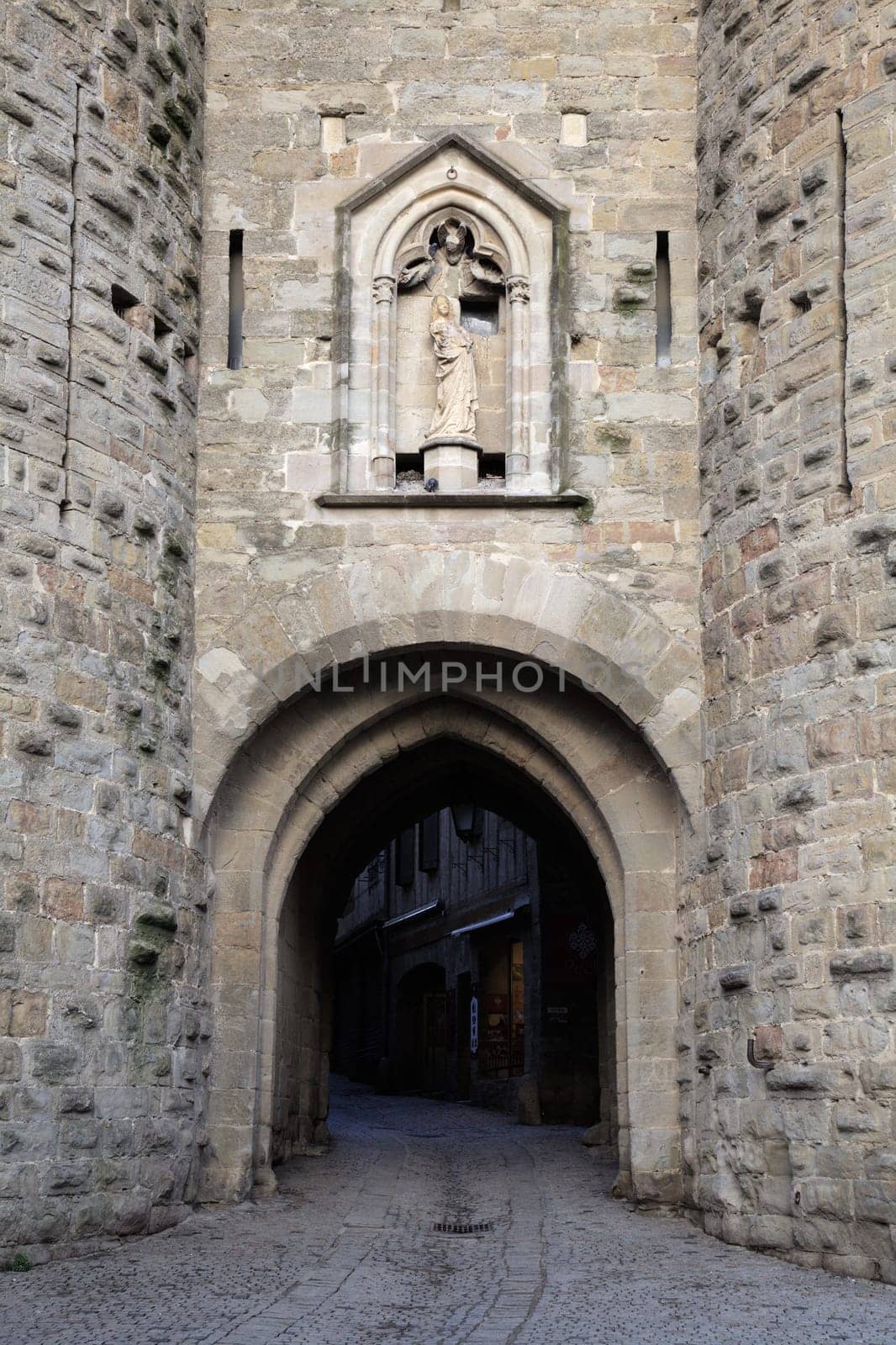 detailed sculptures of the old gate of Carcassonne