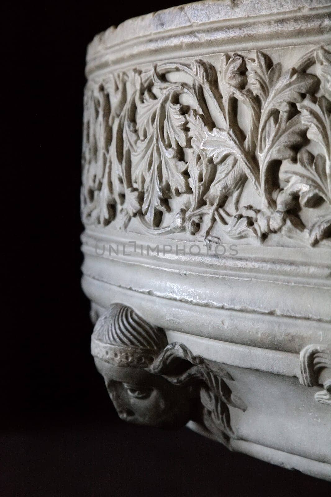 Detailed stone carvings showcase intricate designs in Carcassonne, France.