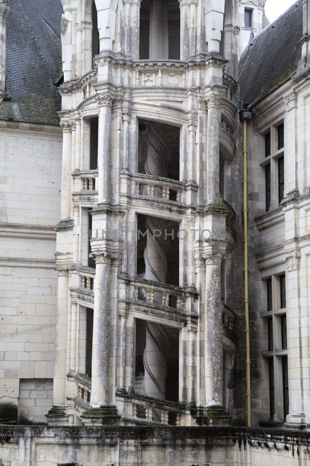 The stunning spiral staircase at Chambord castle highlights the elaborate Renaissance architecture in France.