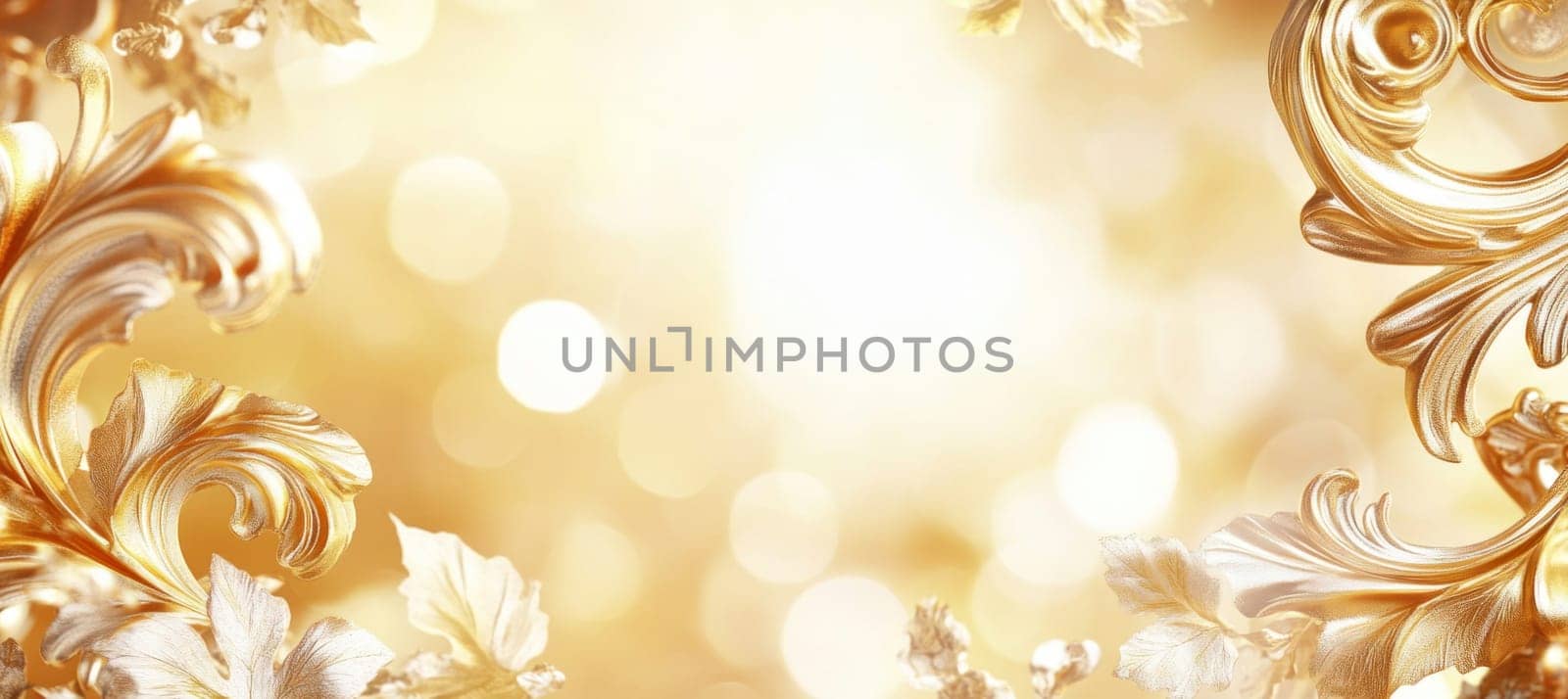 Golden floral ornaments on a blurred background creating an elegant and luxurious atmosphere