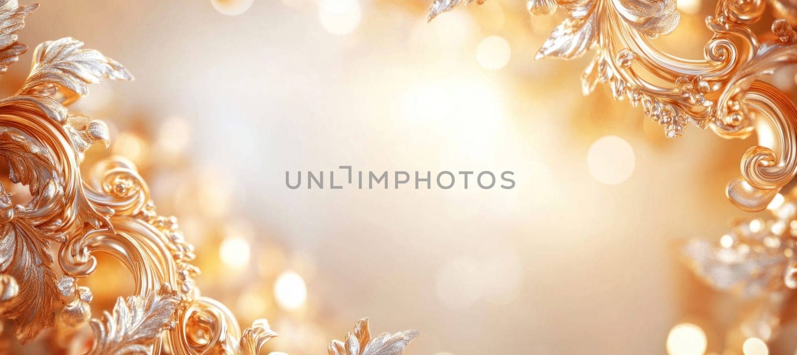 Luxurious golden ornament creating a corner frame on a shiny background, ideal for luxury, celebration, and elegance themes