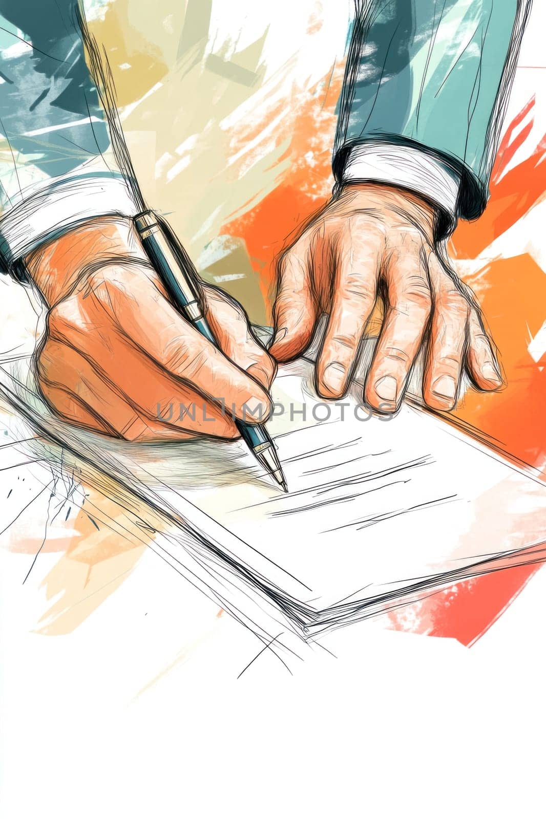 Close up of businessman hands signing a contract or agreement with a pen