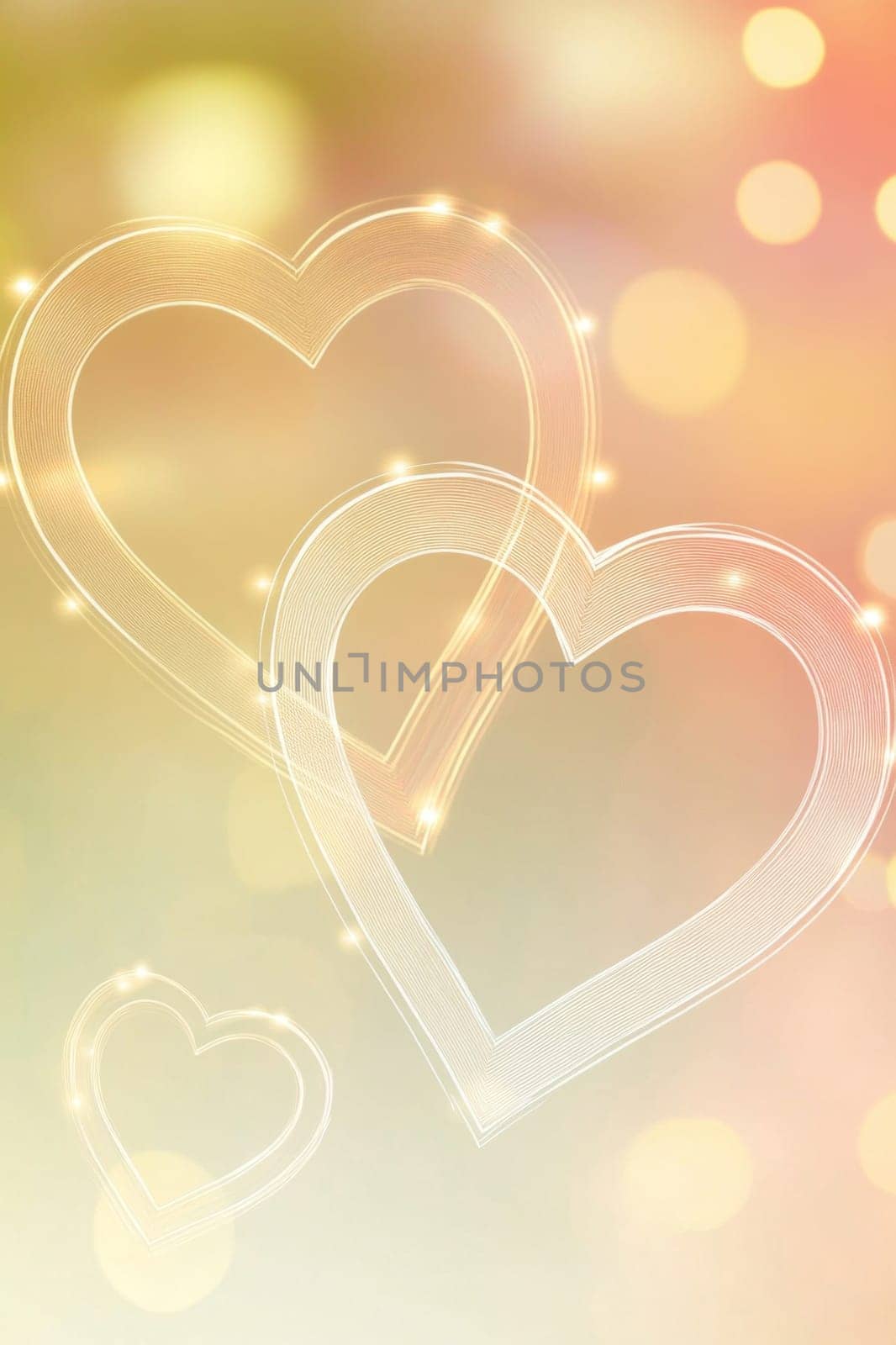 Elegant glowing hearts intertwining on a golden bokeh background, creating a romantic and affectionate atmosphere