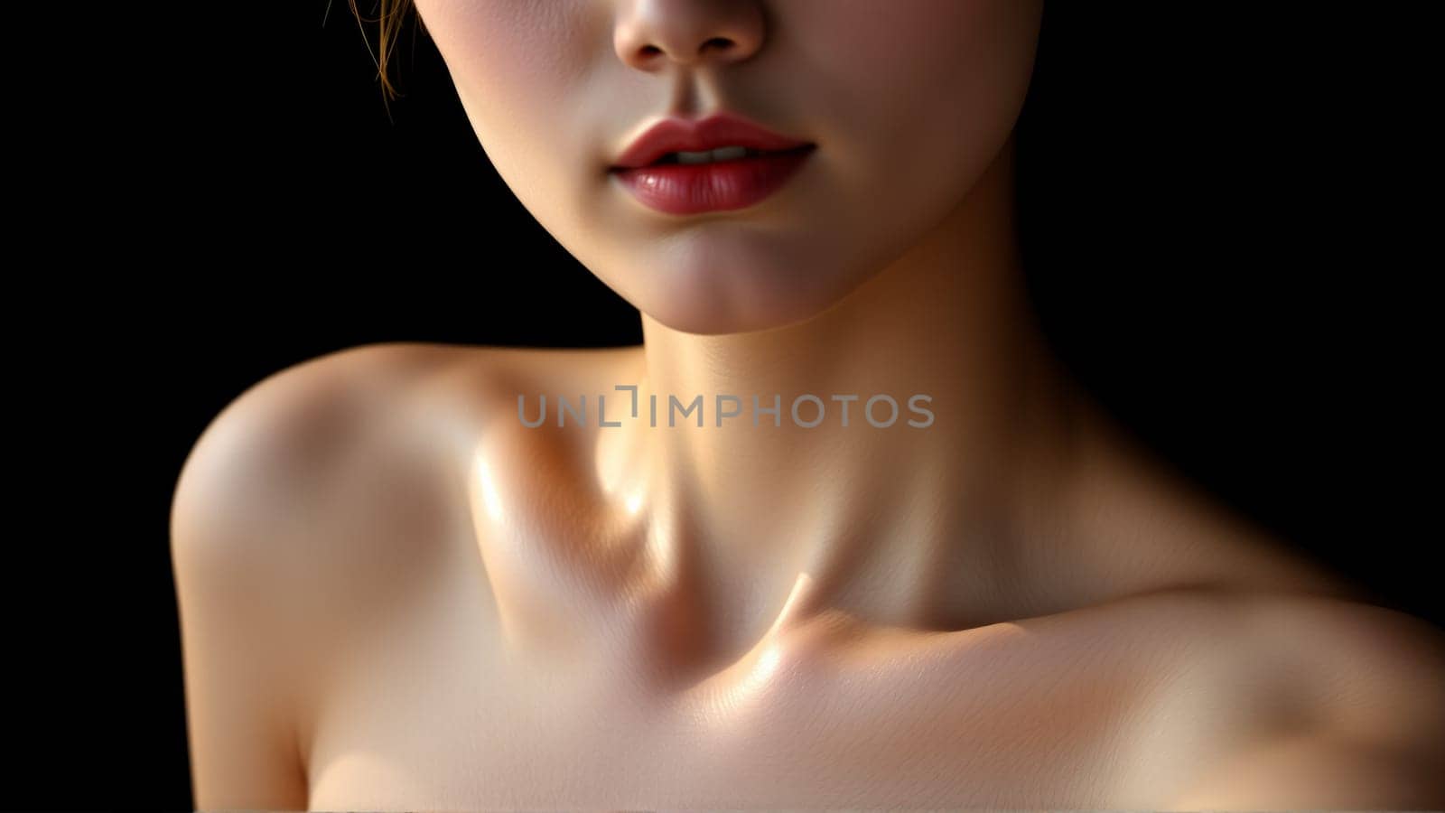 Portrait of beautiful asian woman on isolated dark background. High quality photo
