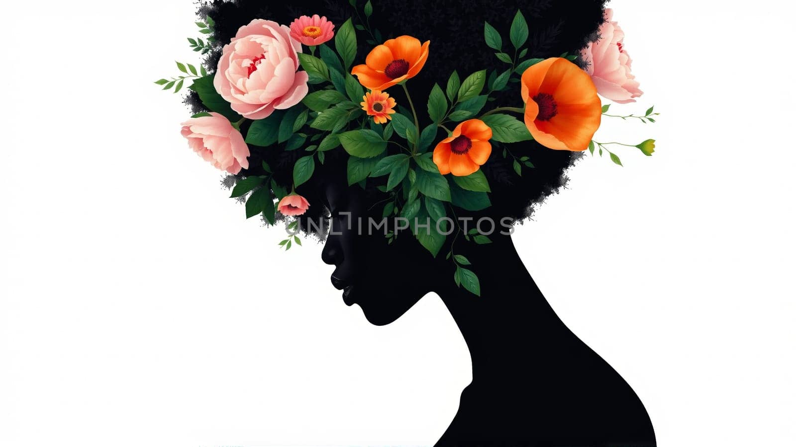 The woman's face profile is covered in bright colors. High quality photo