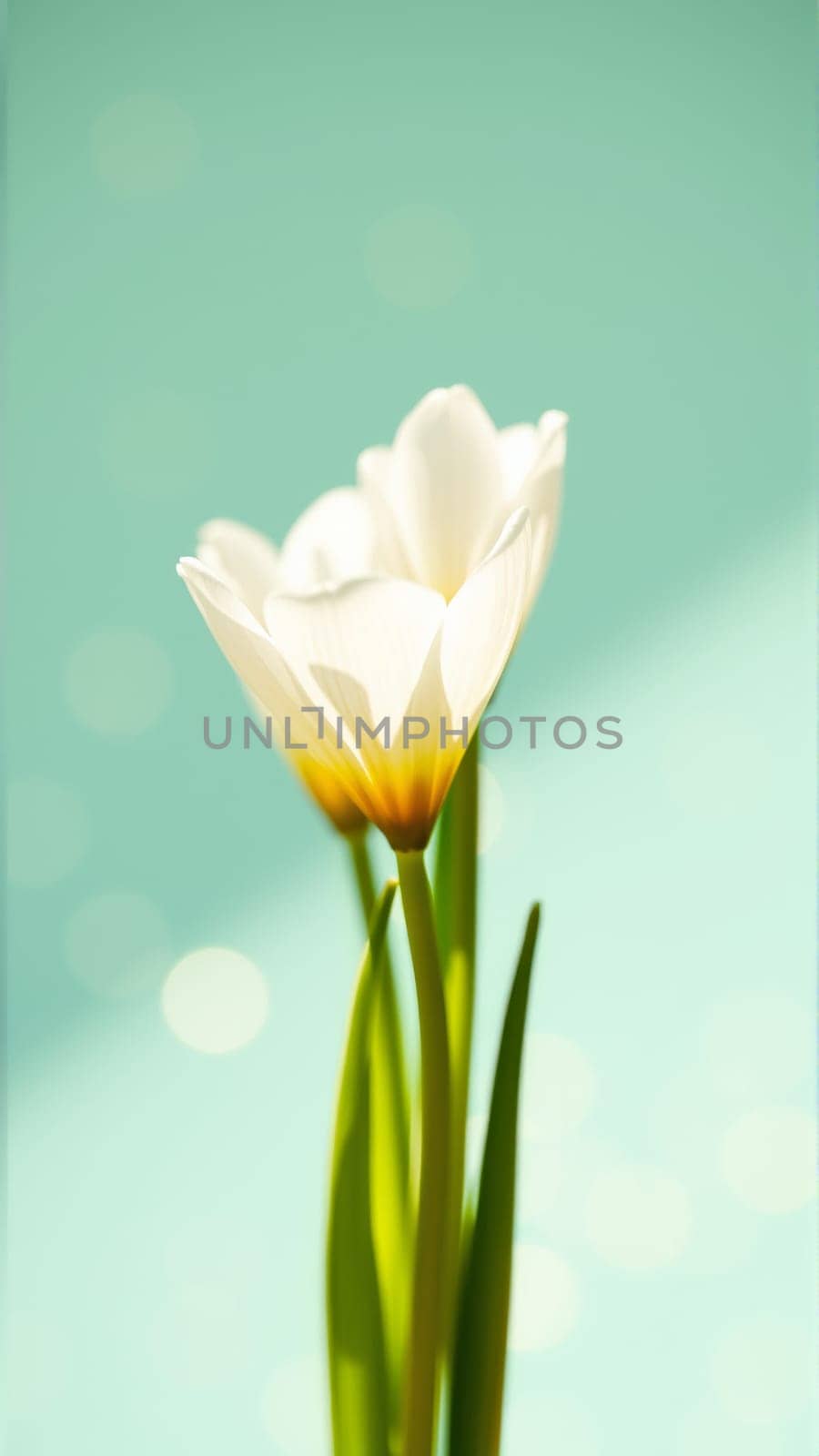 Delicate spring flowers in backlit sunlight, blurred background. High quality photo