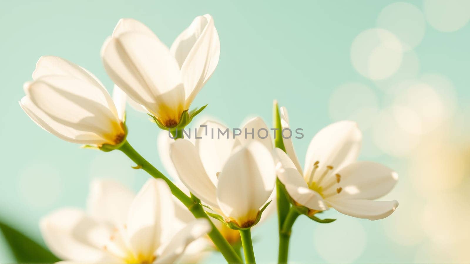 Delicate spring flowers in backlit sunlight, blurred background. High quality photo