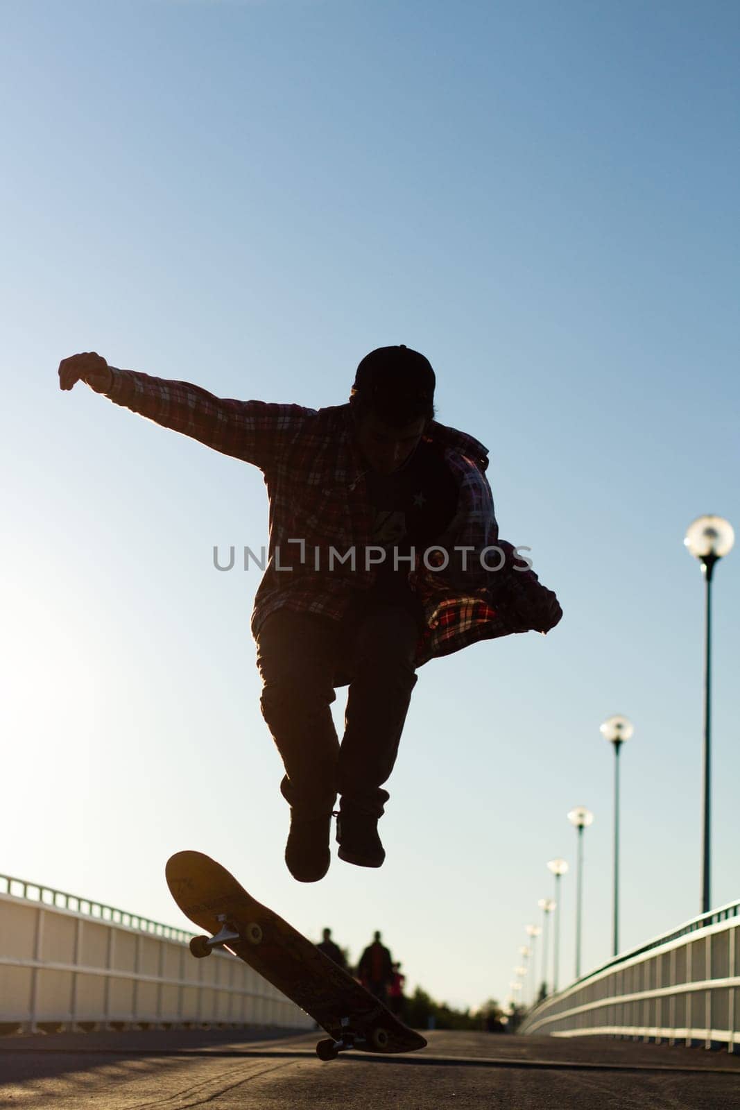 Urban Freestyle Skateboarder Nailing a Perfect Stunt , sport