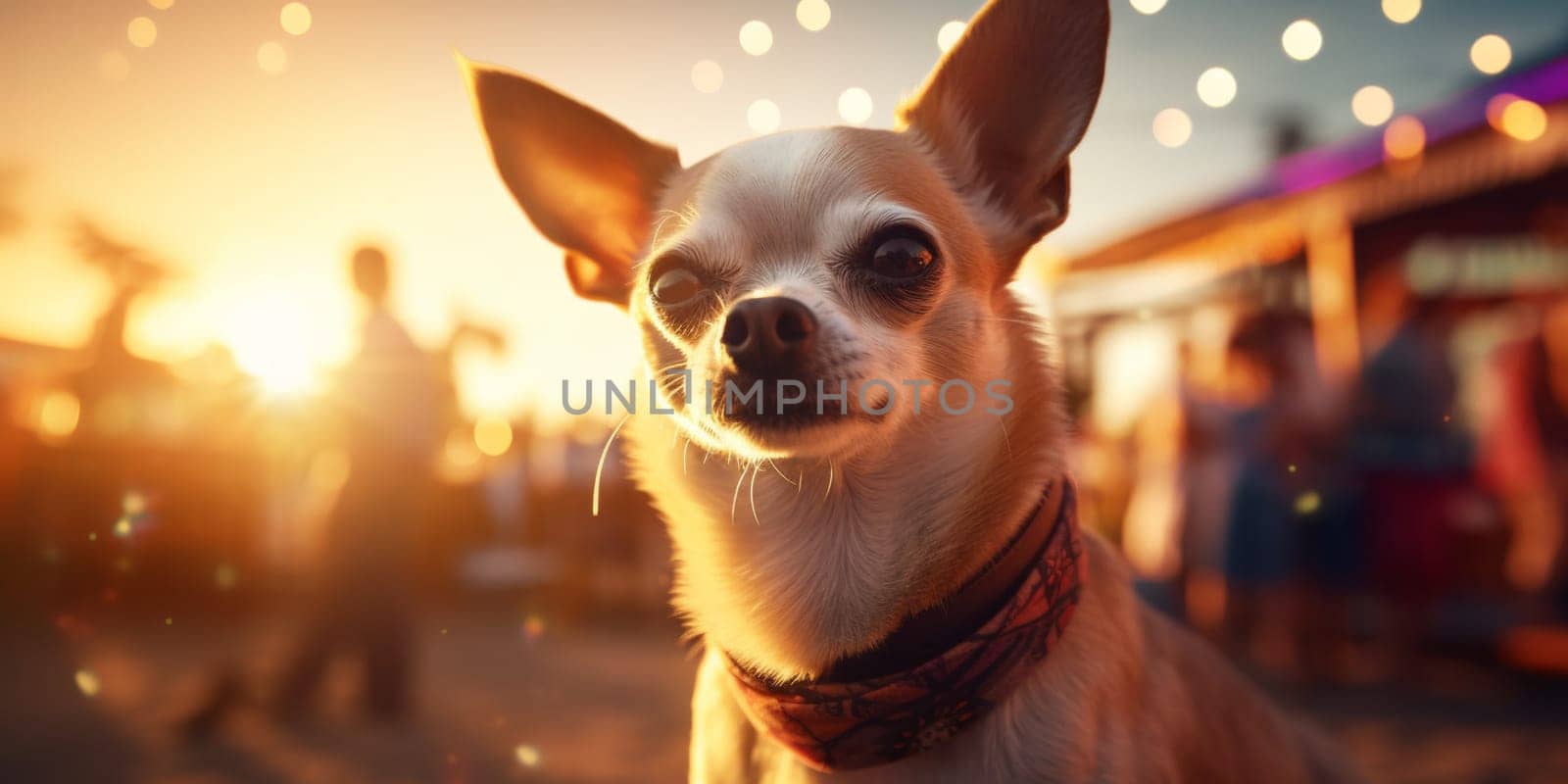 Chihuahua puppy outdoors in the light of the setting sun. High quality photo