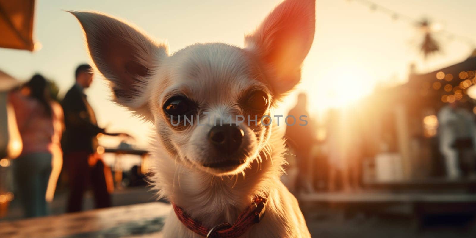 Chihuahua puppy outdoors in the light of the setting sun. High quality photo