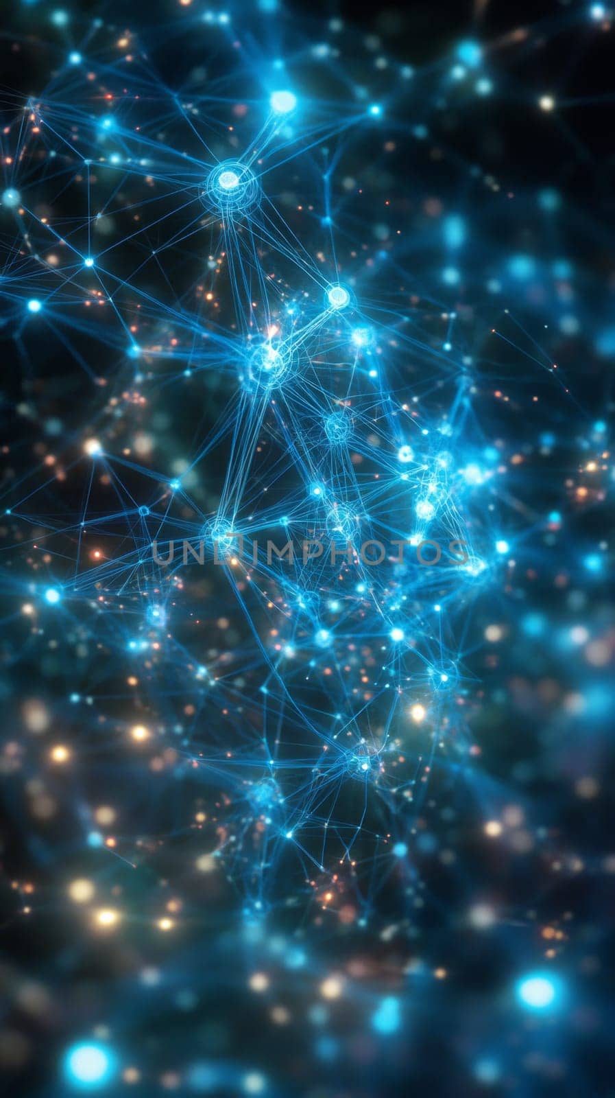 A web of glowing blue lines and dots, each dot representing a remote worker. The network pulsates with activity, showing how different tools and platforms facilitate global collaboration.