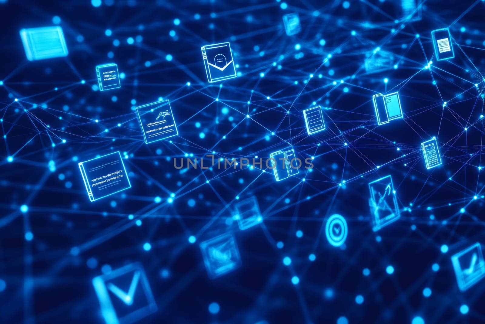 A vast grid of glowing blue lines connects students, teachers, and educational resources worldwide.