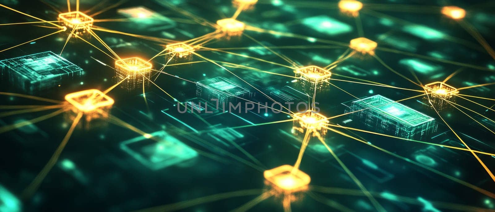 A vast network of interconnected nodes, each holding holographic files and documents. Glowing lines connect the nodes, symbolizing the digital preservation of information in a global archive system.