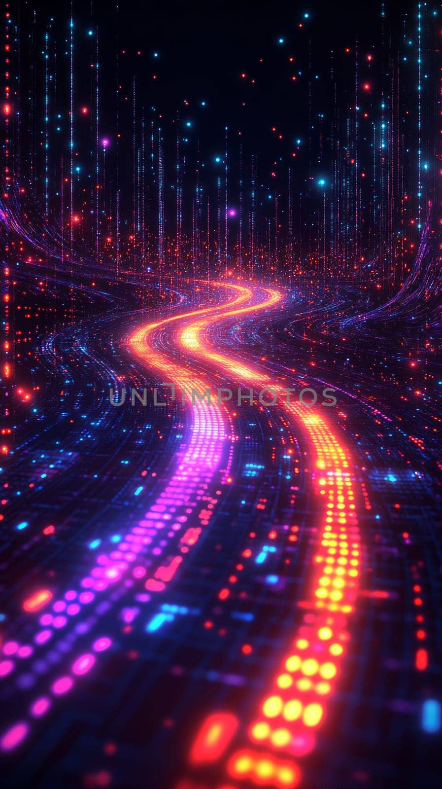 A series of overlapping holographic data streams, each representing parallel quantum states. Glowing lines and particle effects emphasize the concept of superposition in a digital ecosystem.