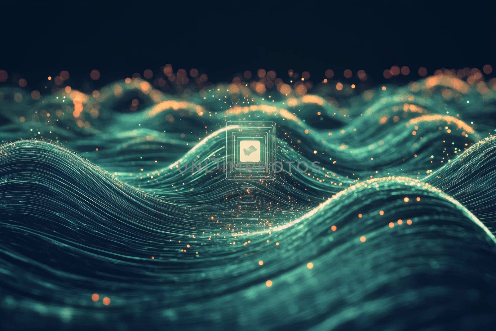 A series of ripple-like waves emanate from a central social media post, with glowing lines and particle effects radiating outward, representing the viral spread of ideas and cultural impact.